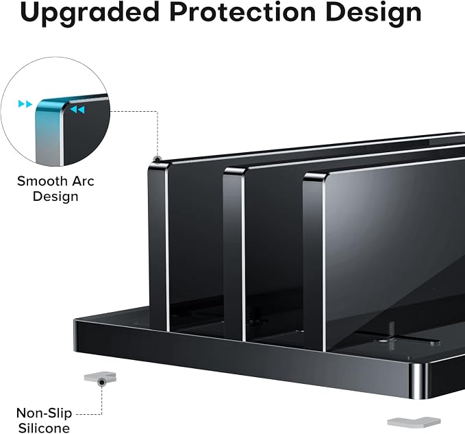 OMOTON Vertical Laptop Stand, Black Acrylic Dual Holder for MacBook Gaming | Adjustable Width 0.43-1.38", Black Acrylic Dual Slot Stand for Desk, Compatible with MacBook Pro/Air HP Gaming up to 17" - Image 3