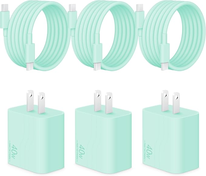 GUUSMART 40W iPhone 17/16/15 Charger Fast Charging 3 Pack Type C Chargers | USB C Charger Block for iPhone 17/16/15 Pro Max, 17/16/15 Plus, iPad Pro with Long 6 FT iPhone Charger USB C Cable-Green - Image 8