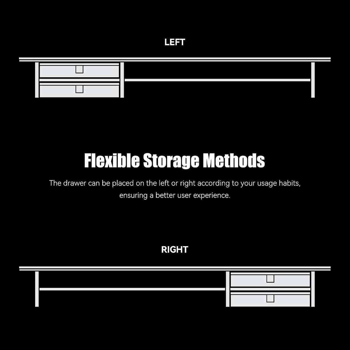 Dual‑Tier Monitor Stand Riser with Drawers, Desktop Organizer Shelf Storage for Computer Screen 2 Monitors, Supports for PC Computer Monitor, Printer, Heavy TV Riser Black - Image 7