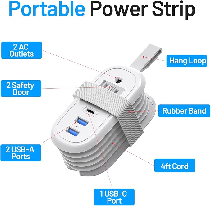 BEVA PD20W Travel Power Strip, 4FT Extension Cord, 2 Outlets 3 USB Ports | PD20W Fast Charging Travel Extension Cord with USB-C Ports for Cruise Ships, Dorm, Hotel, Travel Essentials - Image 9