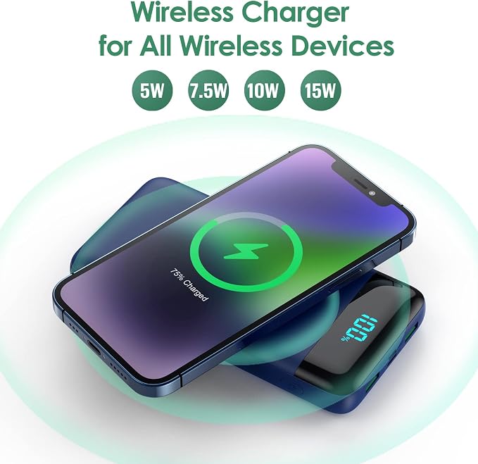Wireless Portable Charger 30,800mAh,15W Wireless Charging USB C Power Bank,25W PD QC 4.0 Fast Charging 4 Outputs Travel Essentials Battery Pack Compatible with iPhone 17/16/15/14,Galaxy,Android-Blue - Image 2