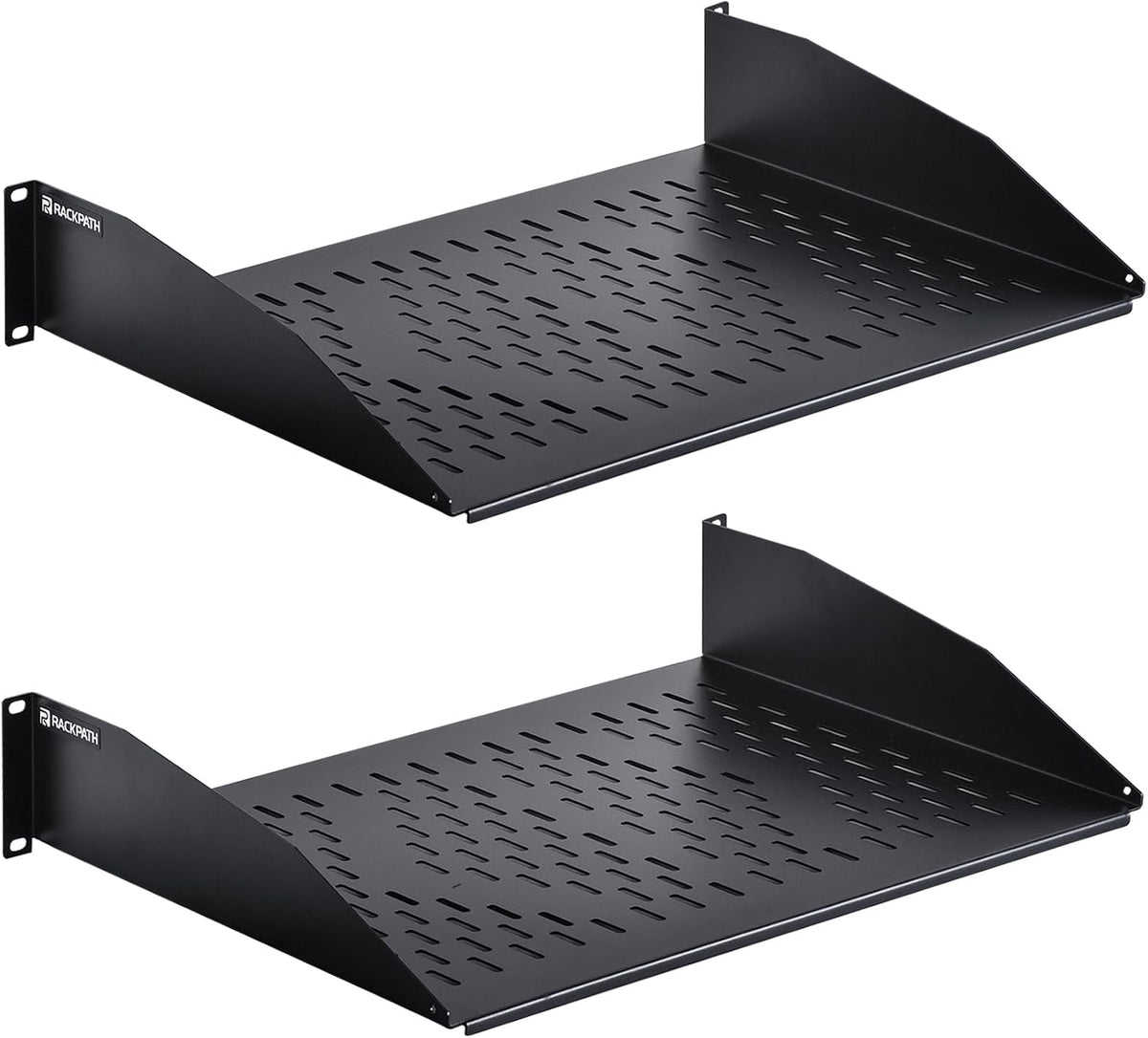 2U Cantilever Universal Rack Shelf - 14in Deep – Rackmount Shelf for 19’’ AV/Network Equipment Racks – 55lbs Capacity - 2 Pack by RackPath