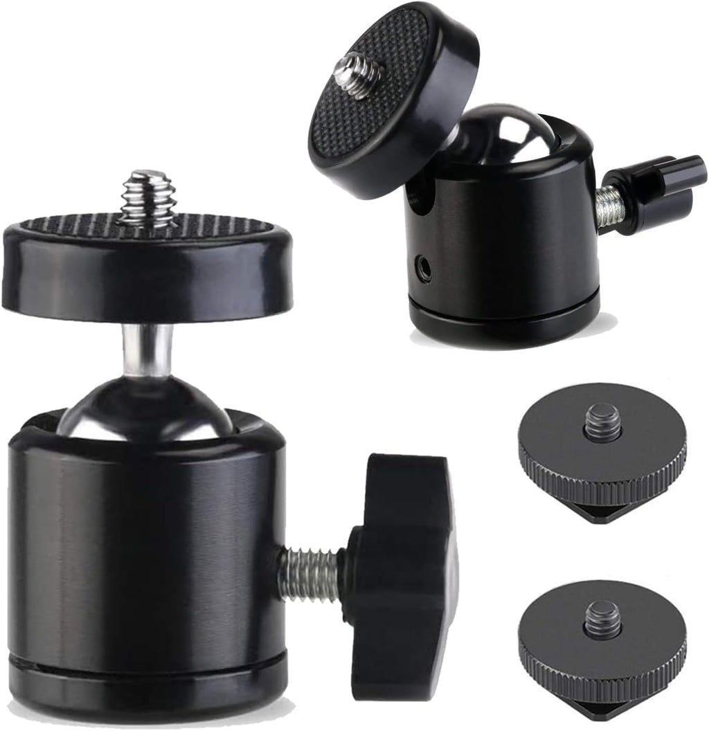 Universal 1/4" Swivel Mini Ball Head Screw Tripod Mount with Hot Shoe（2 Pack）, Eszkozta 360 Degree Rotating Mount Base Adapter for DSLR Cameras HTC Vive Tripods Monopods Camcorder Light Stand… by EszkozTA