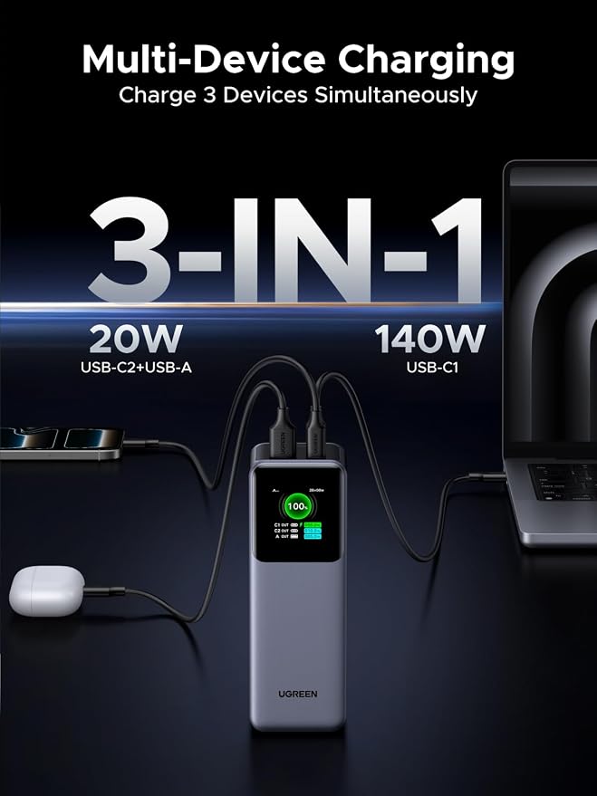 UGREEN Nexode 25000mAh 200W PD 3.1 TFT 3-Port Power Bank | TFT smart display, 90Wh, PD 3.1 fast for laptops. Supports MacBook Pro/Air, Dell, iPhone 17 - Image 7
