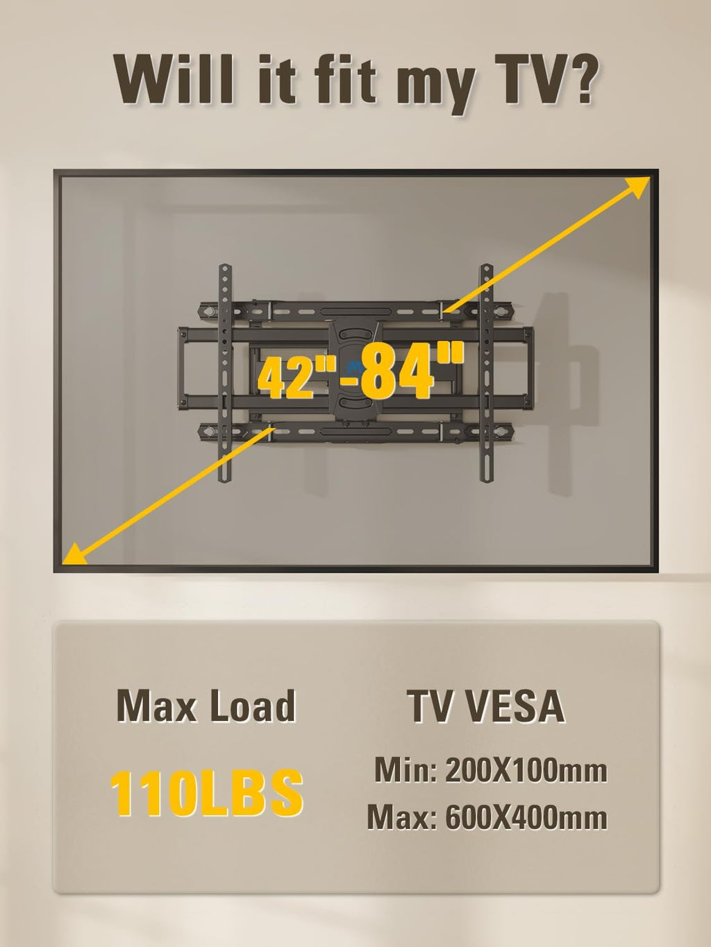 Mounting Dream UL Listed Full Motion TV Wall Mount for Most 42-84 Inch TVs - Image 2