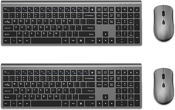 Slim Silent Full Size Wireless Keyboard Mouse Combo Grey2 Pack | With calculator key, 2400 DPI quiet mouse, USB cordless set, compatible with Windows, Mac, Laptop & PC by SHUNJINRUN