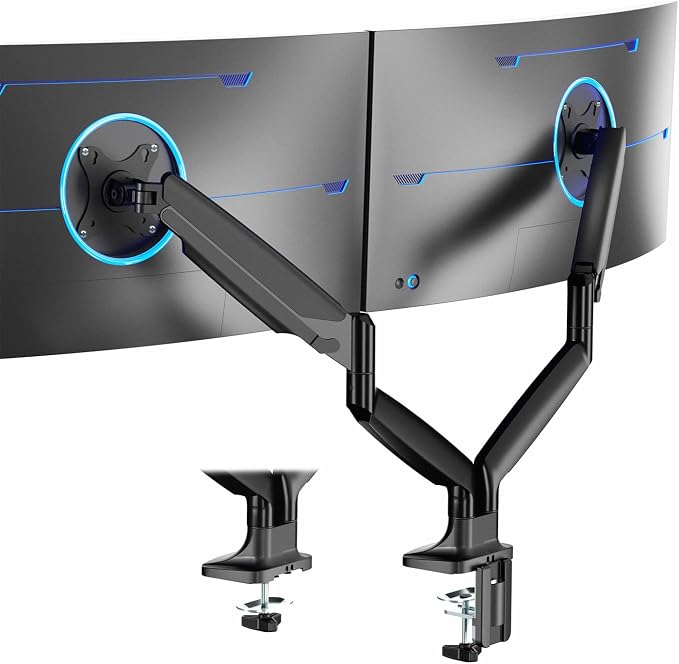VIVO Premium Aluminum Heavy Duty Dual Monitor Arm for Ultrawide Monitors up to 40 inches and 30 lbs Each, Desk Mount Stand, Pneumatic Height, Max VESA 100x100, Black, STAND-V220Q by Unknown