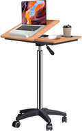wishacc Rolling Desk Adjustable Height, Mobile Standing Desk on Wheels, Small Portable Sit Stand Laptop Cart, Wood Computer Desk with Cup Holder for Home Office (Extra Large) | XL Bamboo Top, Large Compact Surface, Gas Spring Lifting System, 5-Position... by wishaccDirect