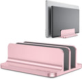 OMOTON Dual Vertical Desk Laptop Stand Holder, Fits MacBook Air, Rose Gold | Aluminum Laptop Storage Rack for Desk, Adjustable Dock for Up to 17.3 in. Gaming Laptop, Space-Saving Desk Organizer by OMOTON