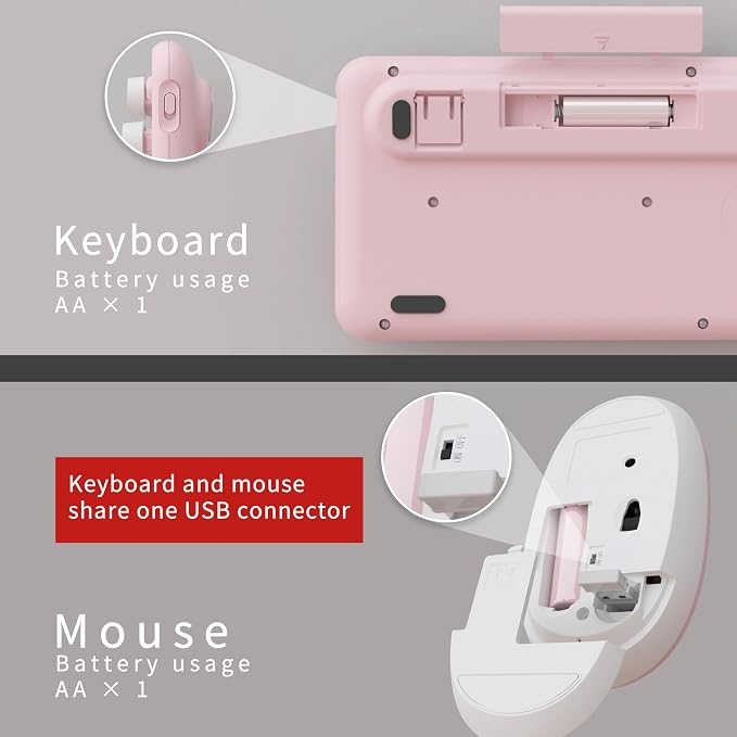 UBOTIE Colorful Wireless Keyboard and Mouse Combo (Pink-White) | Retro Typewriter Floating Full-Sized Keys Computer Keyboard with Optical Mouse, 2.4GHz USB Connection for Windows Mac - Image 5