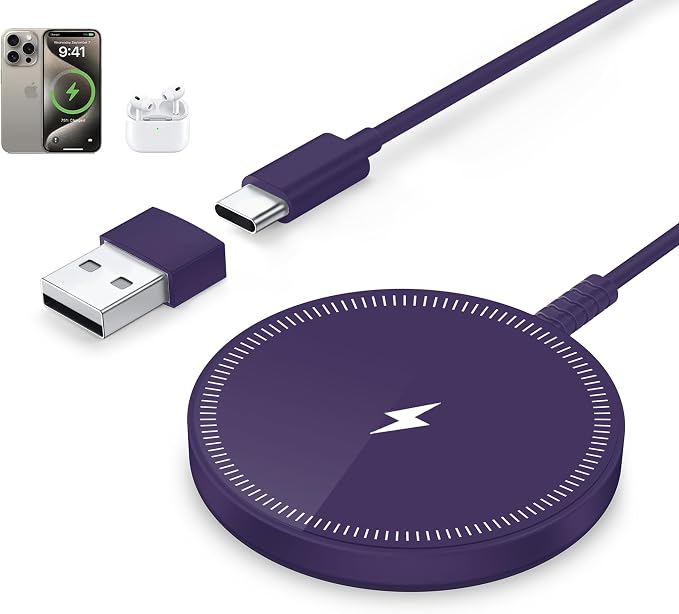 Bohuma Magnetic Wireless Charger for iPhone – 15W Fast Charging Pad with Dual Ports - Compatible with iPhone 12-17 & AirPods 4 3 2 Pro – Purple Sleek Aluminum Alloy Design for Home, Office & Travel - Image 9