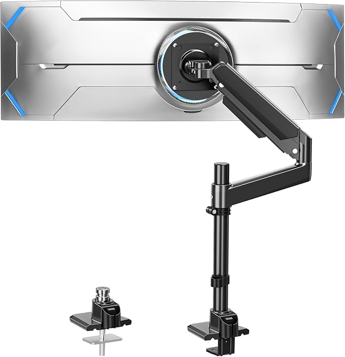 Heavy Duty Single Monitor Mount for Max 49" Ultrawide Screens | Hold 7.7 to 44 lbs, Premium Monitor Arm for Samsung Odyssey G9 and More, Adjustable Gas Spring Desk Stand, VESA Mount by ERGOFOCUS