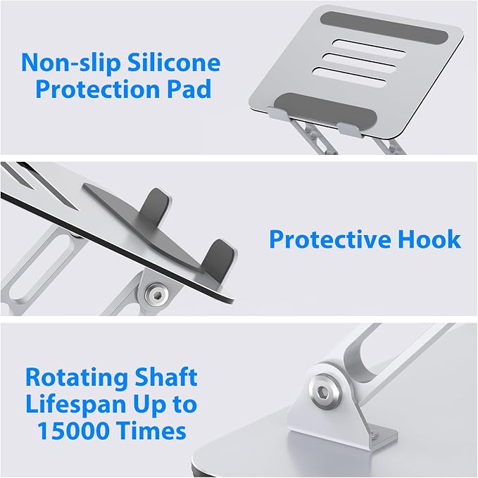 Laptop Stand for Desk, Adjustable Laptop Riser Holder | Metal Foldable Computer Stand Portable Notebook Mount, Ventilated Cooling Tablet Stand Compatible with 10-15.6” Laptops - Image 6