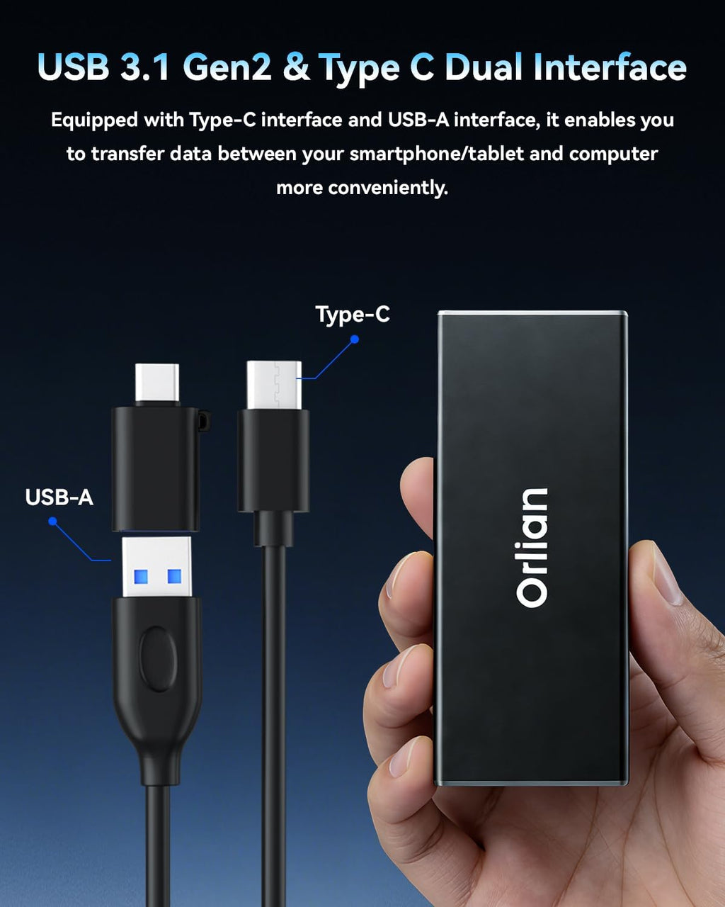 120GB External Portable SSD Solid State Drive USB 3.1 Gen 2 Up to 500MB/s High-Speed Solid State Drive for Phone, Windows, Android, PC and More - Image 2