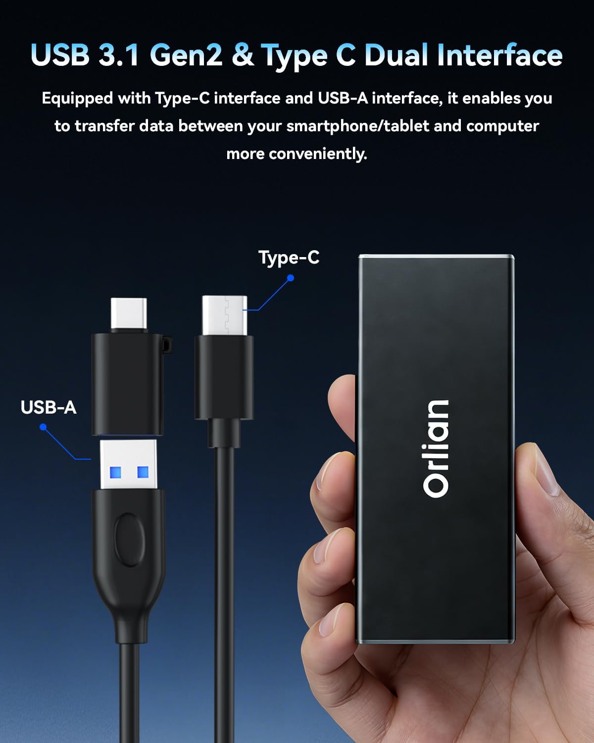 120GB External Portable SSD Solid State Drive USB 3.1 Gen 2 Up to 500MB/s High-Speed Solid State Drive for Phone, Windows, Android, PC and More - Image 2