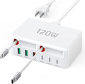 Upgraded 8-in-1 Retractable USB C Charger Block, 120W GaN Multi Charging Station Hub with Lightening & Type C Cable, Travel Essential USB C Power Strip Plug for iPhone 17 16 15 14 Pro Max iPad Galaxy by BREEKET
