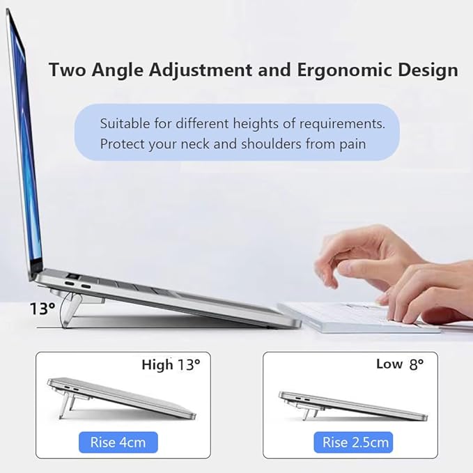 2PCS Zinc Alloy Mini Foldable Laptop Stand, Portable Computer Keyboard Riser with 2 Adjustable Angles, Self-Adhesive Invisible Notebook Stand and Keyboard Lift for Desk (Black) - Image 6