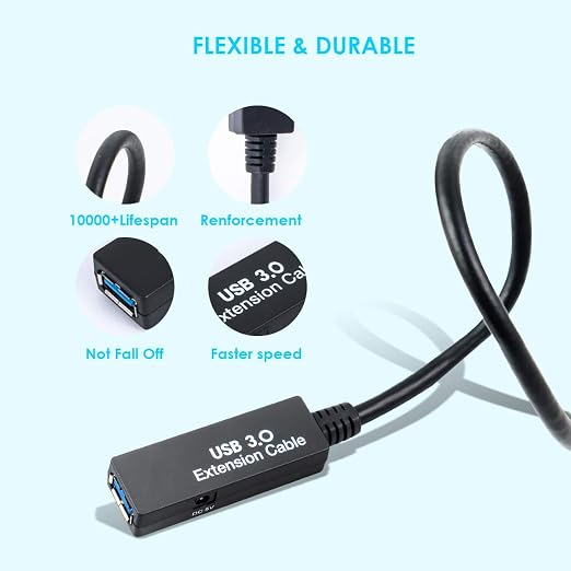 75FT USB 3.0 Active Extension Cable, Long USB Extension Cord A-Male to A-Female, With High-Speed Data Signal Amplifier, Compatible With Quest 3.VR,Rift.360 Kinect. Xbox,Webcam.PS4 HD Camera or More - Image 4