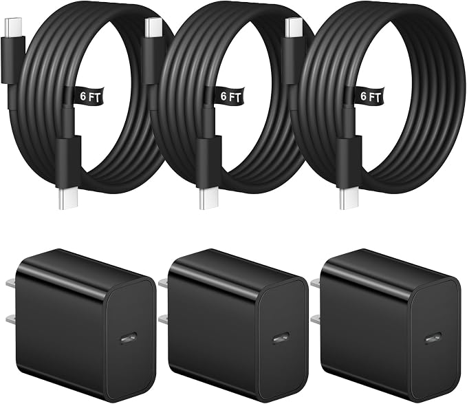 iPhone 17 16 15 Charger Fast Charging 3 Pack USB C Charger Block | Type C Chargers 6FT Cord Wall Chargers Compatible with iPhone Air/17/17 Plus/17 Pro/17 Pro Max/16/16 Plus/16 Pro (Black) by STAKCYE