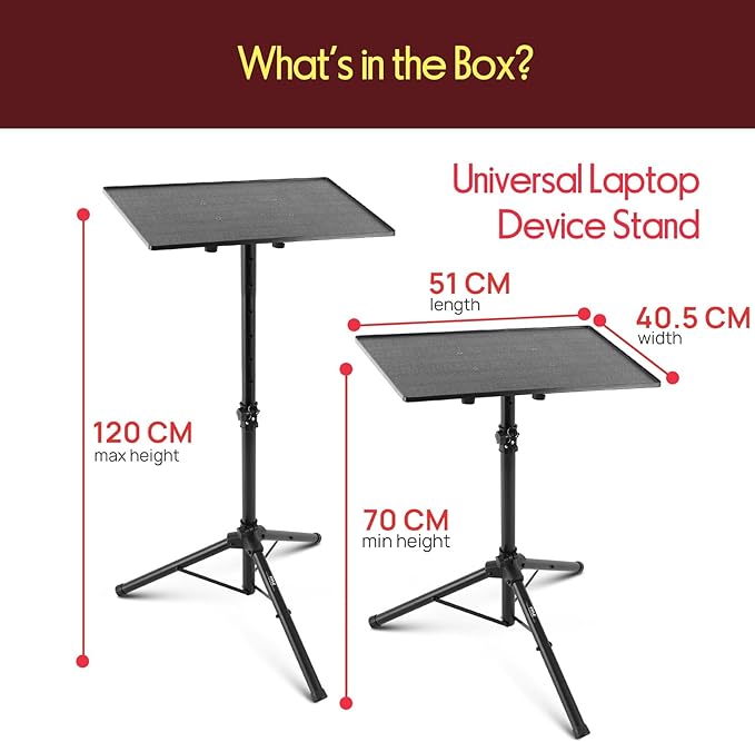 PYLE Laptop & Projector Stand, Tripod Stand With Adjustable Height 28"-50", Portable DJ Equipment Mount, Angle Adjustable Tray, Lightweight Metal Construction, Stage, Studio, Musicians & Performers - Image 6