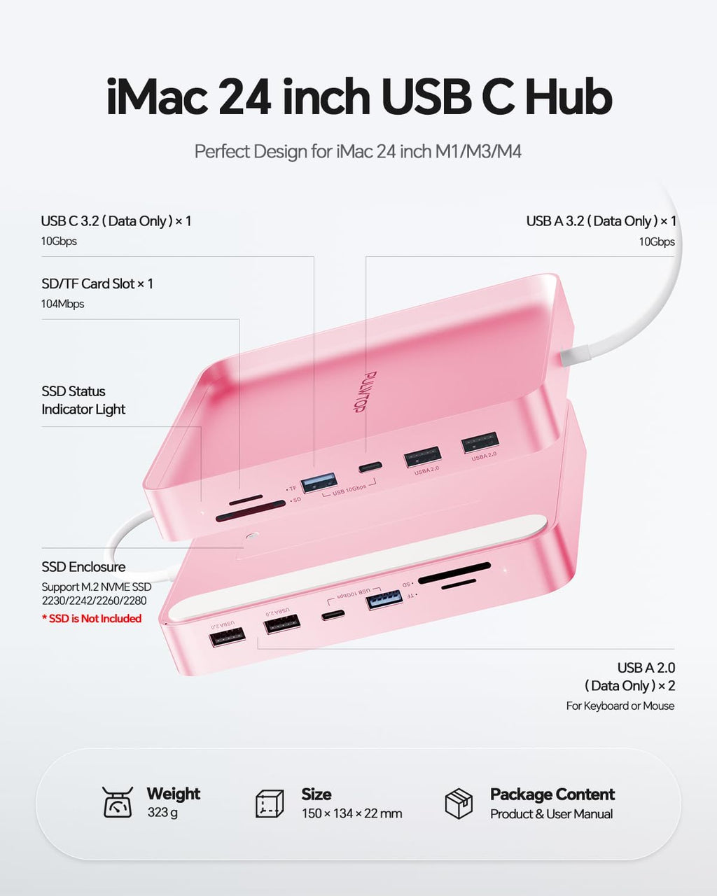 USB C HUB for iMac 24 inch 2024 M4 with M.2 4TB SSD NVMe Enclosure - Image 2