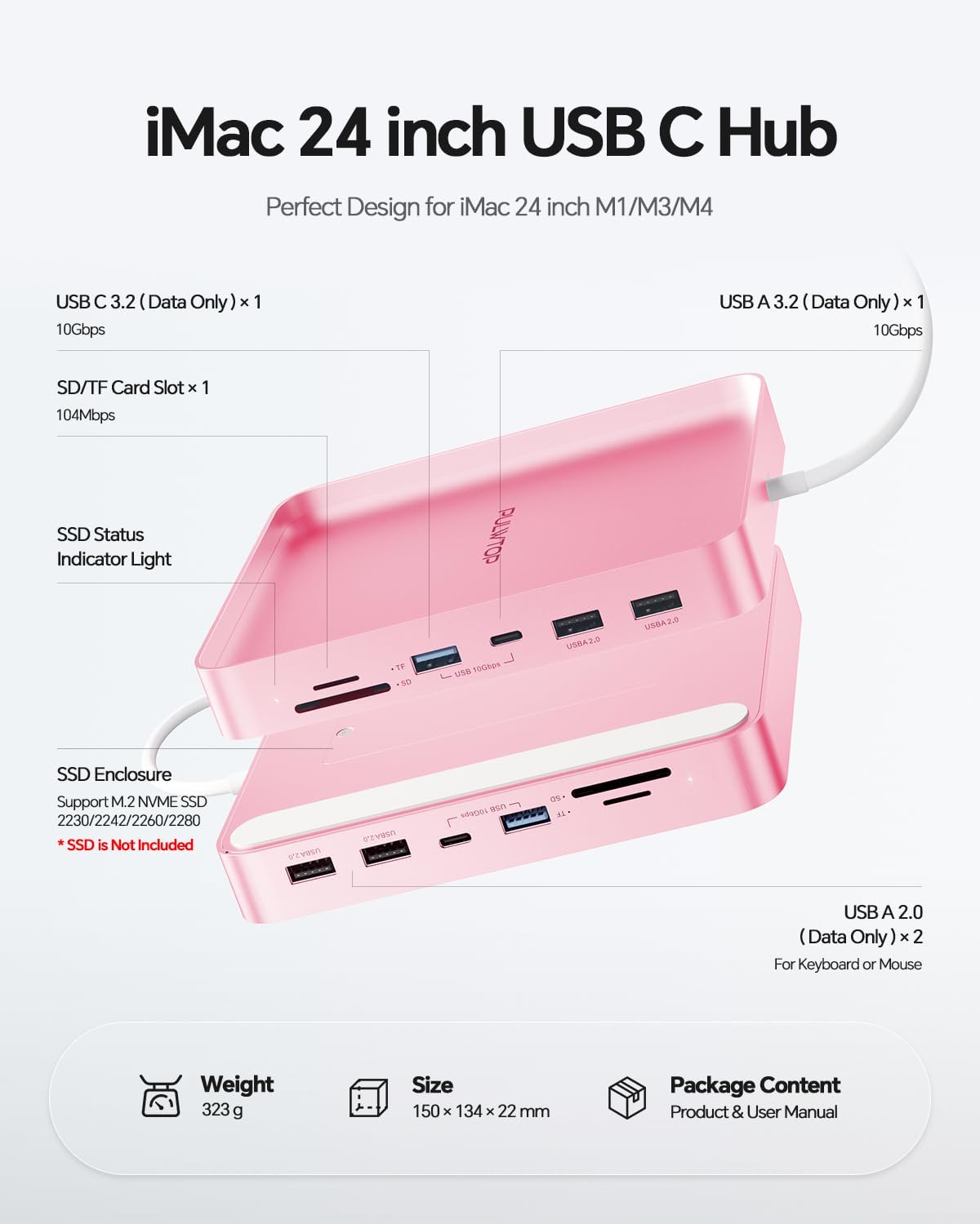 USB C HUB for iMac 24 inch 2024 M4 with M.2 4TB SSD NVMe Enclosure - Image 2