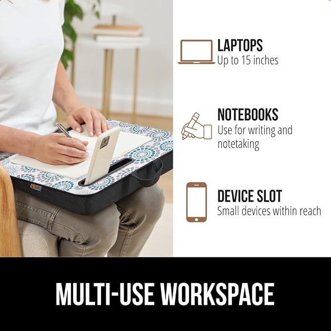 GORILLA GRIP Laptop Lap Desk with Phone Holder, Pillow Cushion Desks Fit Laptops up to 15.6", Tray Ledge Keep Computers in Place, Portable Travel Workstation Essentials for Home, Dorm, Spiral Pattern - Image 6