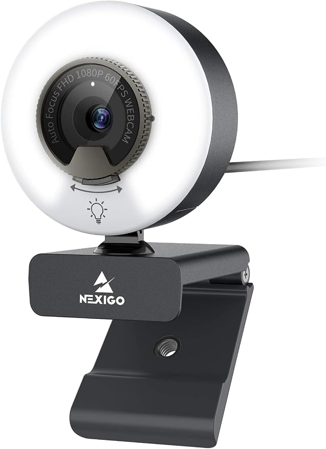 NexiGo N960E 1080P 60FPS Webcam with Light, Software Included, Fast AutoFocus, Built-in Privacy Cover, USB Web Camera, Dual Stereo Microphone, for Zoom Meeting Skype Teams Twitch by NexiGo
