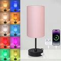 Table Lamp for Bedroom, 3 Color Temperatures, 7 RGB Colors, Adjustable Brightness, Dual USB Charging Ports, Ambience Nightstand Light with Pink Shade, Desk Lamp for Kids Reading Home Office by Unicozin