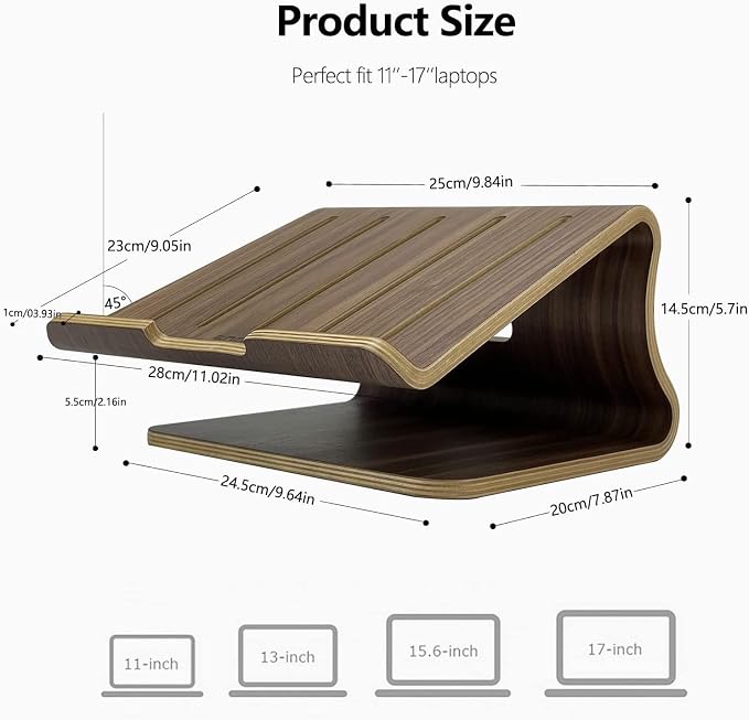 Wood Laptop Stand for Desk,Laptop Holder Stand,Wooden Cooling Computer Holder,Suitable for Most laptops Heat Dissipation Shelf (Walnut) - Image 4