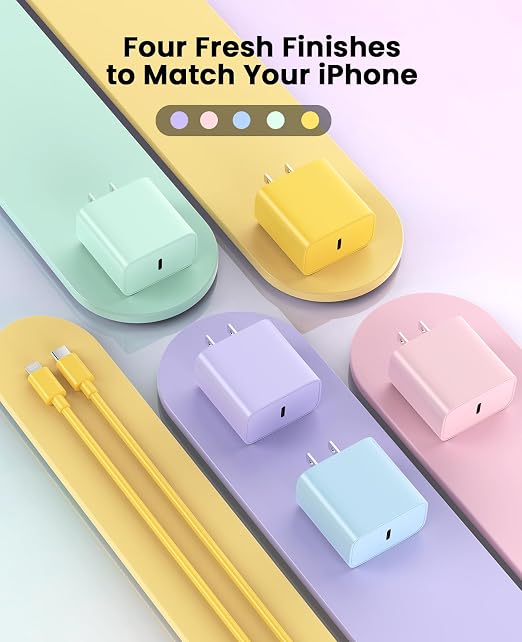 iPhone Charger Fast Charging, USB C Charger Block, 6FT/10FT Lightning Cable | For Apple iPhone 14/13/12/11 Series, 2-Pack USB C to Lightning Cables, AirPods with Lightning Charging Case,Yellow - Image 8