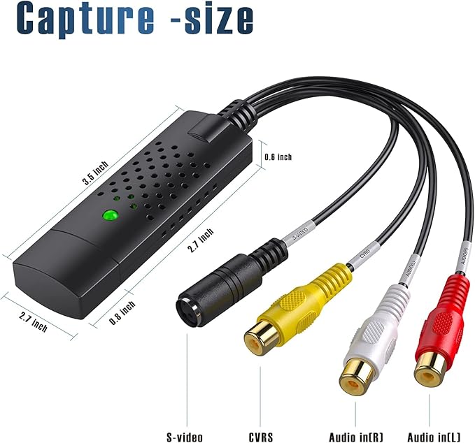Capture Card, USB Video Capture Card Device, Audio Video Converter Grabber for RCA to USB-Convert VHS Mini DV VCR Hi8 DVD to Digital, for PC TV Tape Player Camcorder, MAC Windows Vista Compatible - Image 7