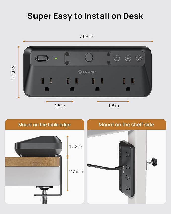 TROND LED Desk Lamp with Clamp Power Strip, 6ft Flat Plug Extension Cord | Eye Caring Desk Light with 4 Surge Protector Outlet, 15 Lighting Mode, Gooseneck for Home Office College Dorm Room Essentials - Image 6