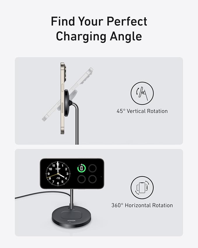 Anker MagGo 2-in-1 MagSafe Compatible Qi2 15W Wireless Charging Stand | Qi2 Certified, Fast Charging, Wireless Charger for iPhone 17, AirPods Pro, and More - Image 4