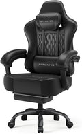 GTPLAYER Big and Tall Gaming Chair with Footrest, Ergonomic Office Desk Chair with 4.4in Thick Cushion and Wide Wingless Seat, Comfortable Leather Computer Chair, Predator Series, Phantom Black by GTPLAYER
