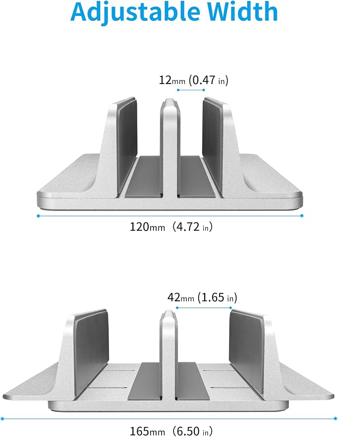 JARLINK Double Vertical Laptop Stand, Adjustable Aluminum Desk Dock, Black | Vertical Laptop Holder Fits up to 17.3" Notebooks, Space-saving Desktop Organizer for MacBook, Surface, Dell & Gaming Laptops - Image 3