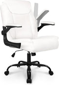 NEO CHAIR PU Leather Office Desk Chair with Adjustable Arms, White | Ergonomic Mid Back Computer Desk Chair Comfy with Wheels Swivel Rolling for Home Office Gaming Study by NEOCHAIR