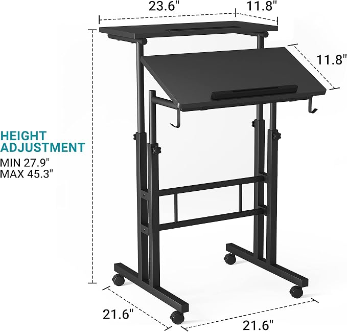 Klvied Adjustable Height Standing Desk with Cup Holder, Portable and Easy to Move, Ideal for Home or Office, Black - Image 3