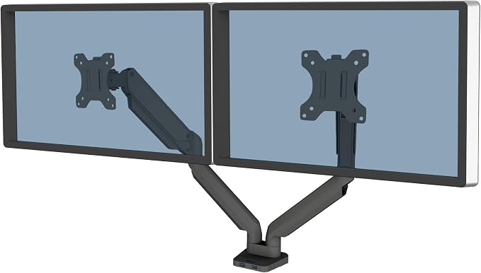 Fellowes Platinum Series Dual Monitor Arm for 40-Inch Monitors, Full Motion, 360° Rotation, VESA Mount with Grommet or Clamp, USB Ports, Ergonomic, Black, 8042501 by FellowesBrands