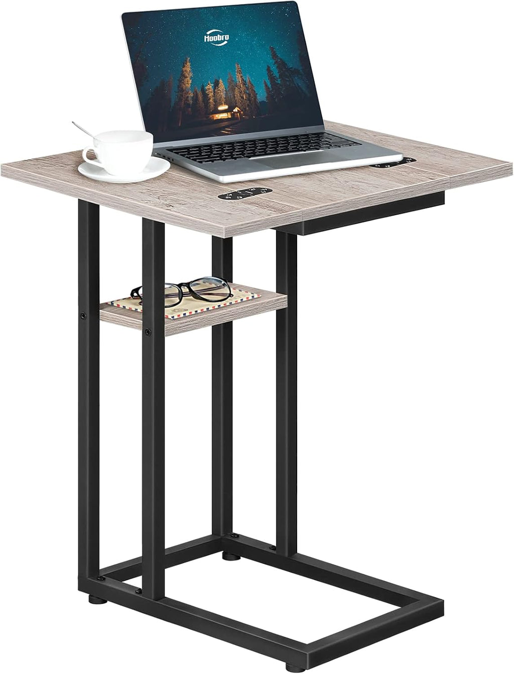 HOOBRO Foldable C Shaped End Table, C Shaped Side Table with Storage Shelf - Image 9