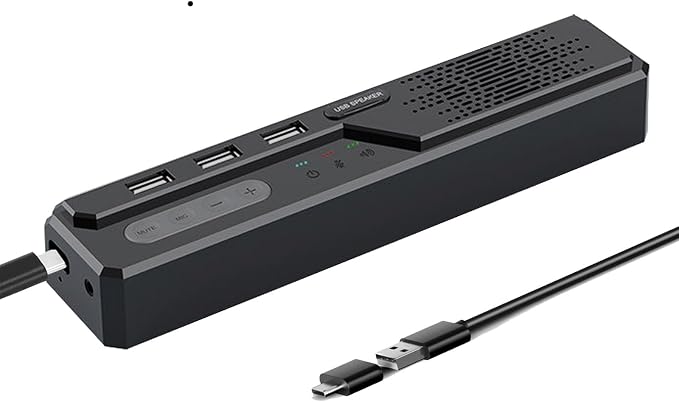 3 in 1 USB Computer Speakers with Microphone, Wired Desktop Sound Bar for PC Laptop, Stereo Bass & 360° Enhanced Audio, Conference Speaker for Home Office, Online Learning, Gaming & Video Calls by Cykvis