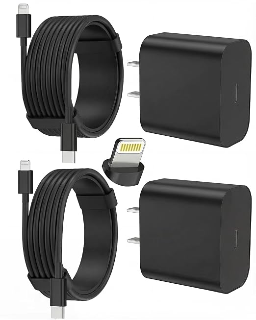 iPhone Charger Fast Charging, USB C Charger Block, 6FT/10FT Lightning Cable | For Apple iPhone 14/13/12/11 Series, 2-Pack USB C to Lightning Cables, AirPods with Lightning Charging Case,Black by Unknown