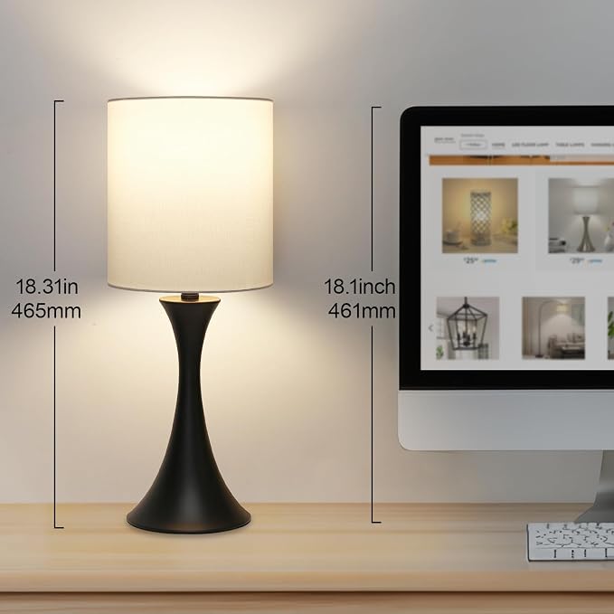 3 Way Touch Control Table Lamp, Modern Bedside Lamp for Bedroom, Dimmable Black Nightstand Lamp White Shade Desk Reading Light for Living Room Office Dorm, 3000K LED Bulb Included - Image 4