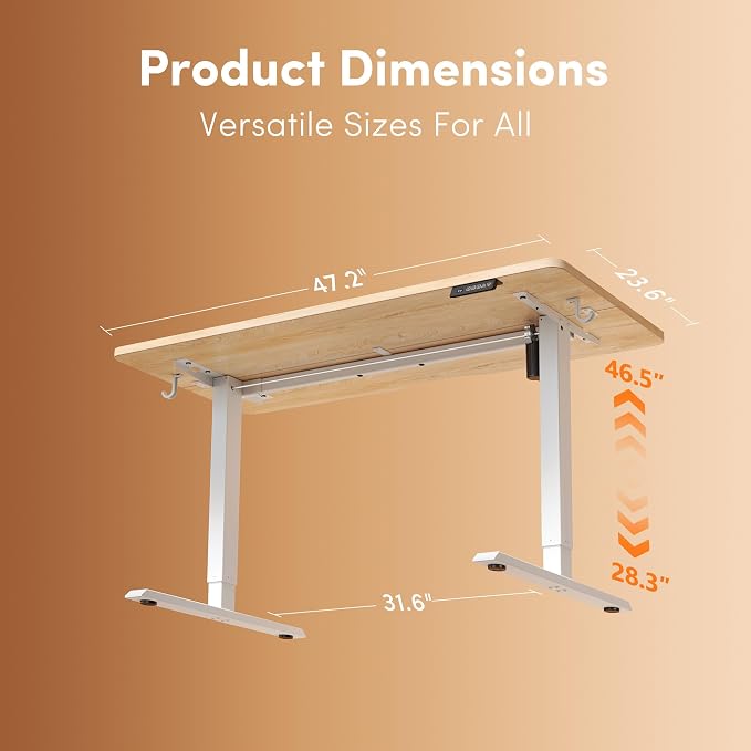 FEZIBO 48 x 24 Inches Electric Standing Desk Adjustable Height, 3 Memory Height Settings, Sit Stand Up Desk for Home Office & Computer Workstation, Maple - Image 3