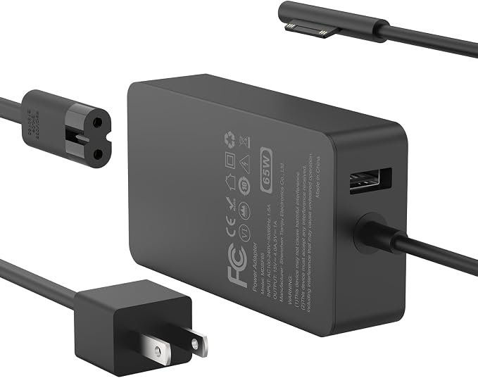 65W Charger Compatible with Microsoft Surface Pro 11, 10, 9, 8, 7+, 7, 6, 5, 4, 3, X, Power Adapter for Windows Surface Laptop 7/6/5/4/3/2/1, Go Tablet, Book 3/2/1, Support 44W, 36W, LED, 10FT by MARSDOCK