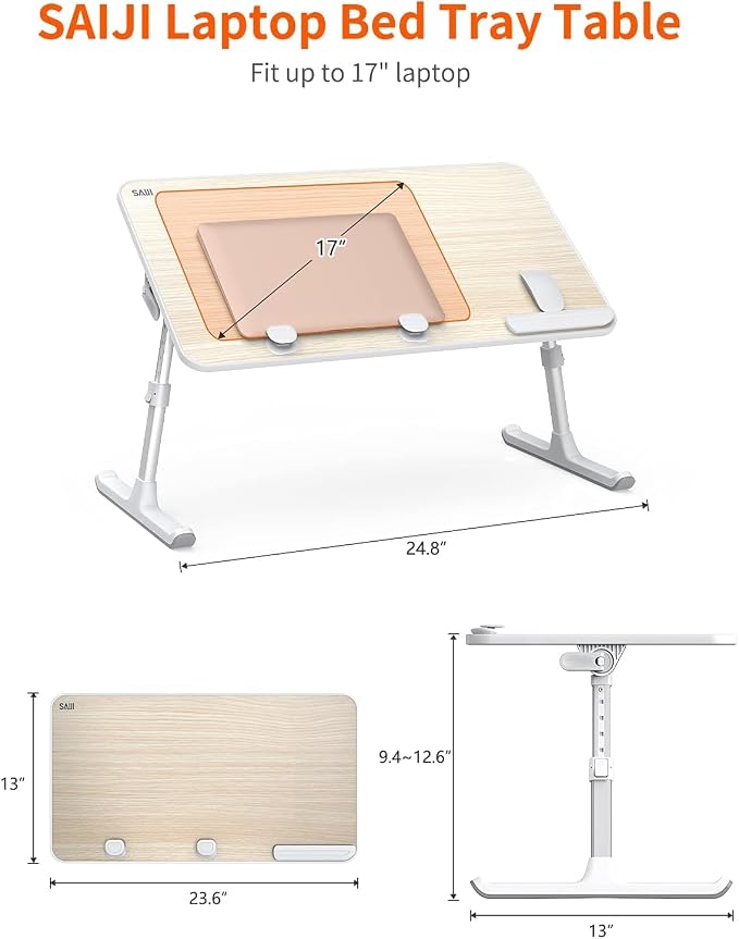 Laptop Desk for Bed, SAIJI Lap Desks Bed Trays for Eating Writing | 5 Heights, 4 Angles, Stable Folding Table for Bed Sofa Desk, Suitable for Laptops up to 17 Inches (60 x 33 cm Black) - Image 8