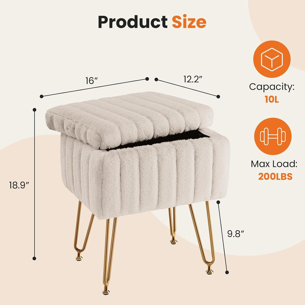 DUMOS Vanity Stool Chair, Ottoman with Storage for Living Room, Bedroom - Image 3