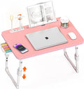 Lap Desk for Bed Adjustable Height with USB Port 23.6" x15.7" Desktop | Storage Drawer, Bookshelf, Fits 17" Laptop, For couch WFH Study, Foldable Non-Slip No Assembly Sturdy Lightweight Pink by PlayimaginationtodecorateHomeOffice