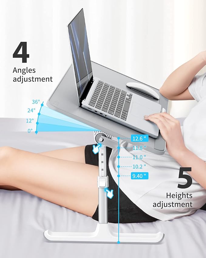 SAIJI Non-Slip Leather Laptop Bed Tray Table,Lap Desk with Laptop Stopper | Portable Height & Angle Adjustable Laptop Stand with Foldable Legs, Notebook Stand Reading Desk for Sofa Couch - Image 4
