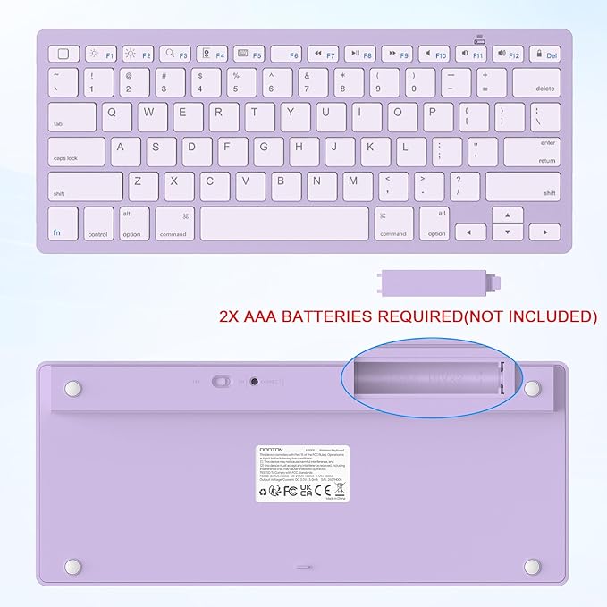 OMOTON Ultra-Slim Bluetooth Keyboard for iPad,iPad Pro/Air/Mini,iPhone | Stable Wireless iOS Keyboard with 12 Multimedia Keys, Portable Size for Office, Business, Travel, School, Purple - Image 5